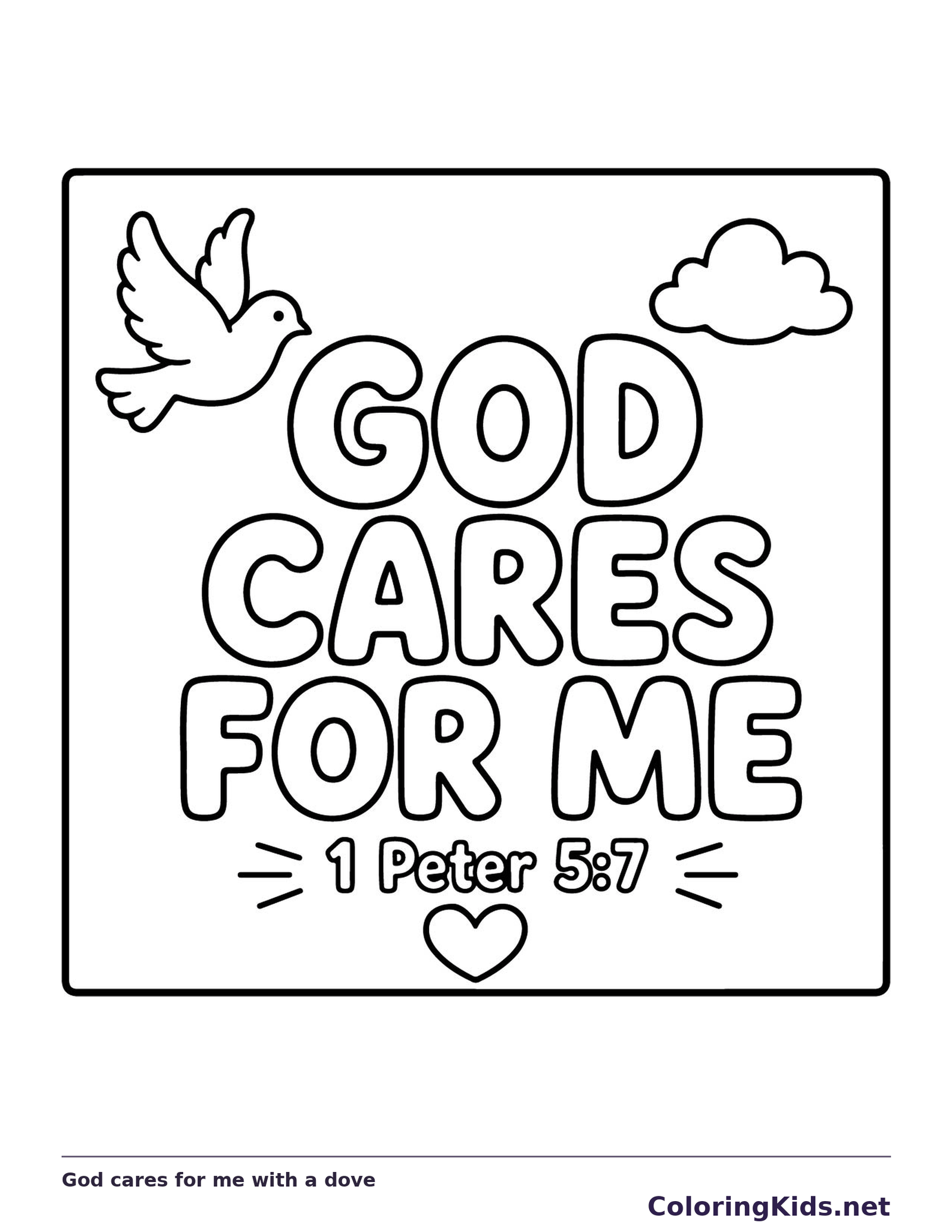 God cares for me with a dove coloring page | ColoringKids.net