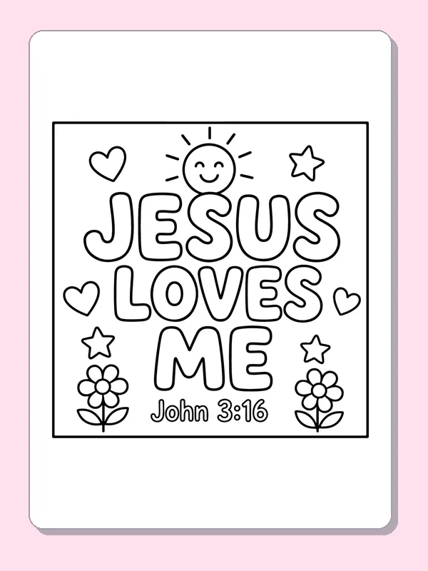 Black and white printable jesus loves me with stars coloring sheet