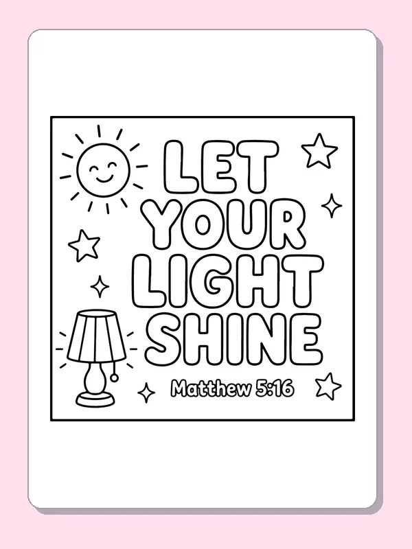 Black and white printable let your light shine with a lamp coloring sheet