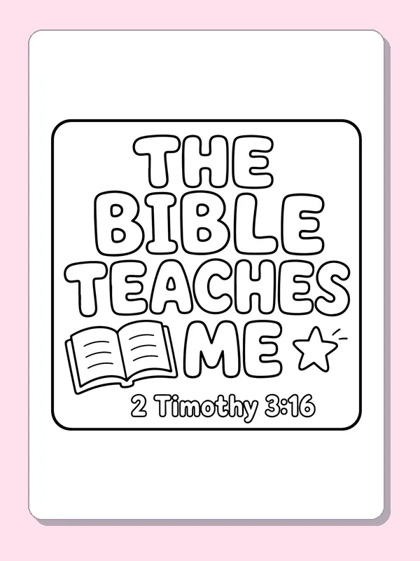 Black and white printable the bible teaches me with an open book coloring sheet