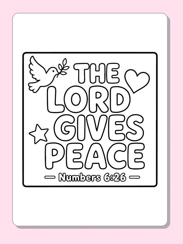 Black and white printable the lord gives peace with a dove coloring sheet