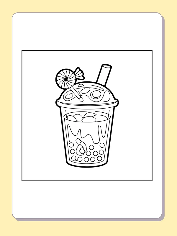 Black and white printable fruit slices in a tea cup coloring sheet