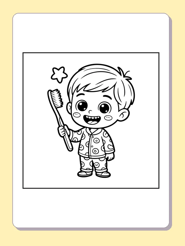 Black and white printable boy holding a toothbrush coloring sheet