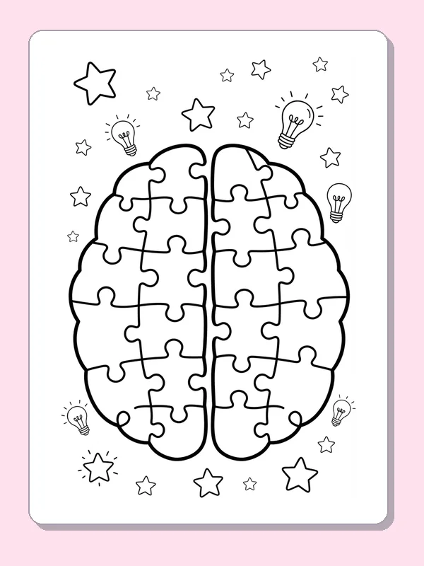 Brain outline divided into decorative jigsaw-like shapes