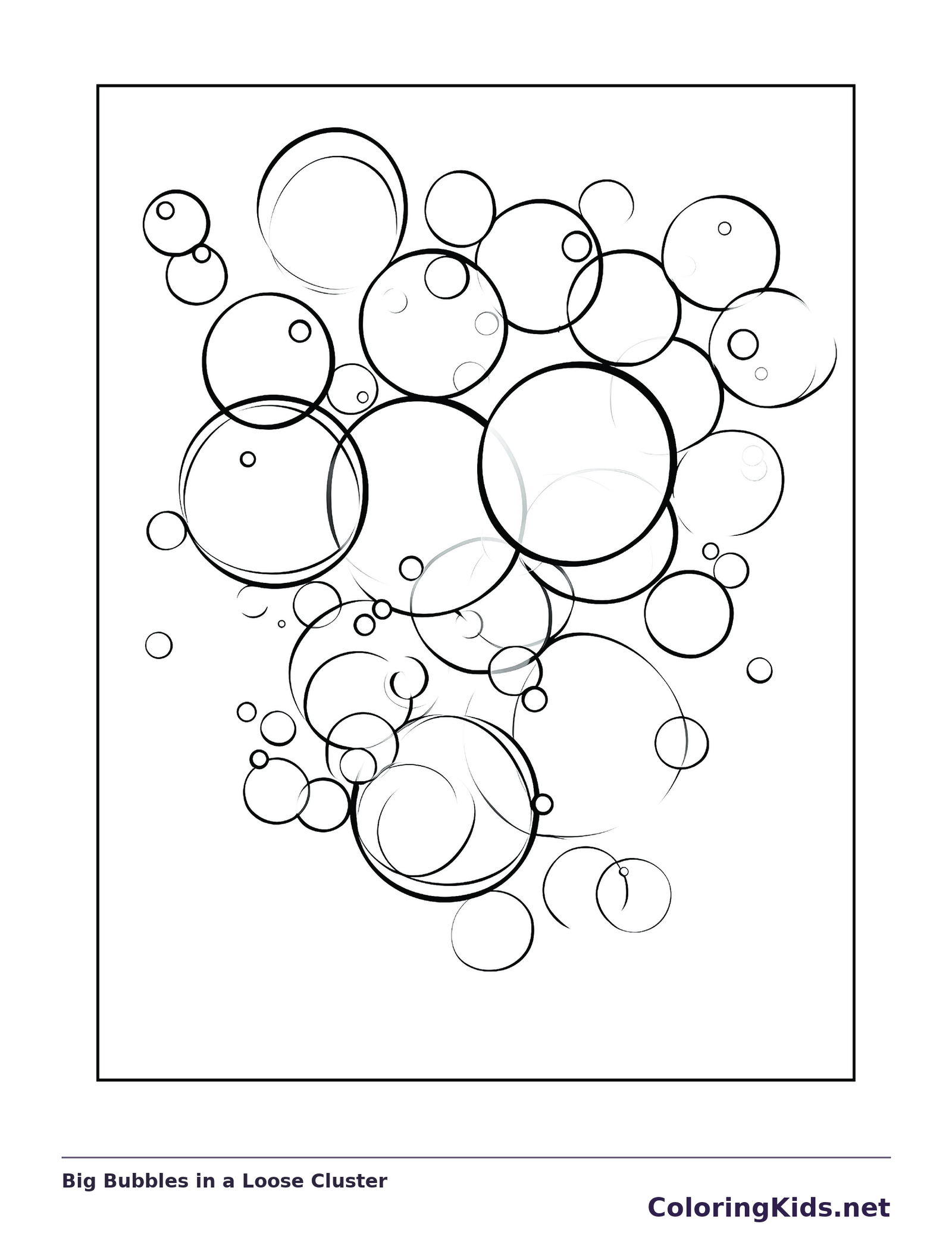 Black and white printable big bubbles in a loose cluster coloring sheet