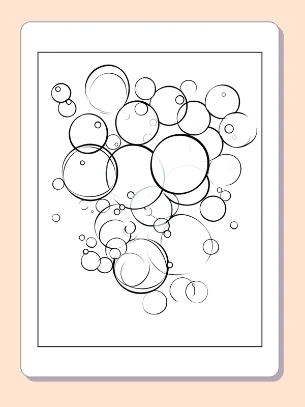 Black and white printable big bubbles in a loose cluster coloring sheet