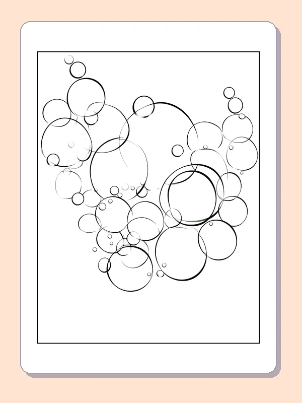 Black and white printable bubble wreath with an open middle coloring sheet