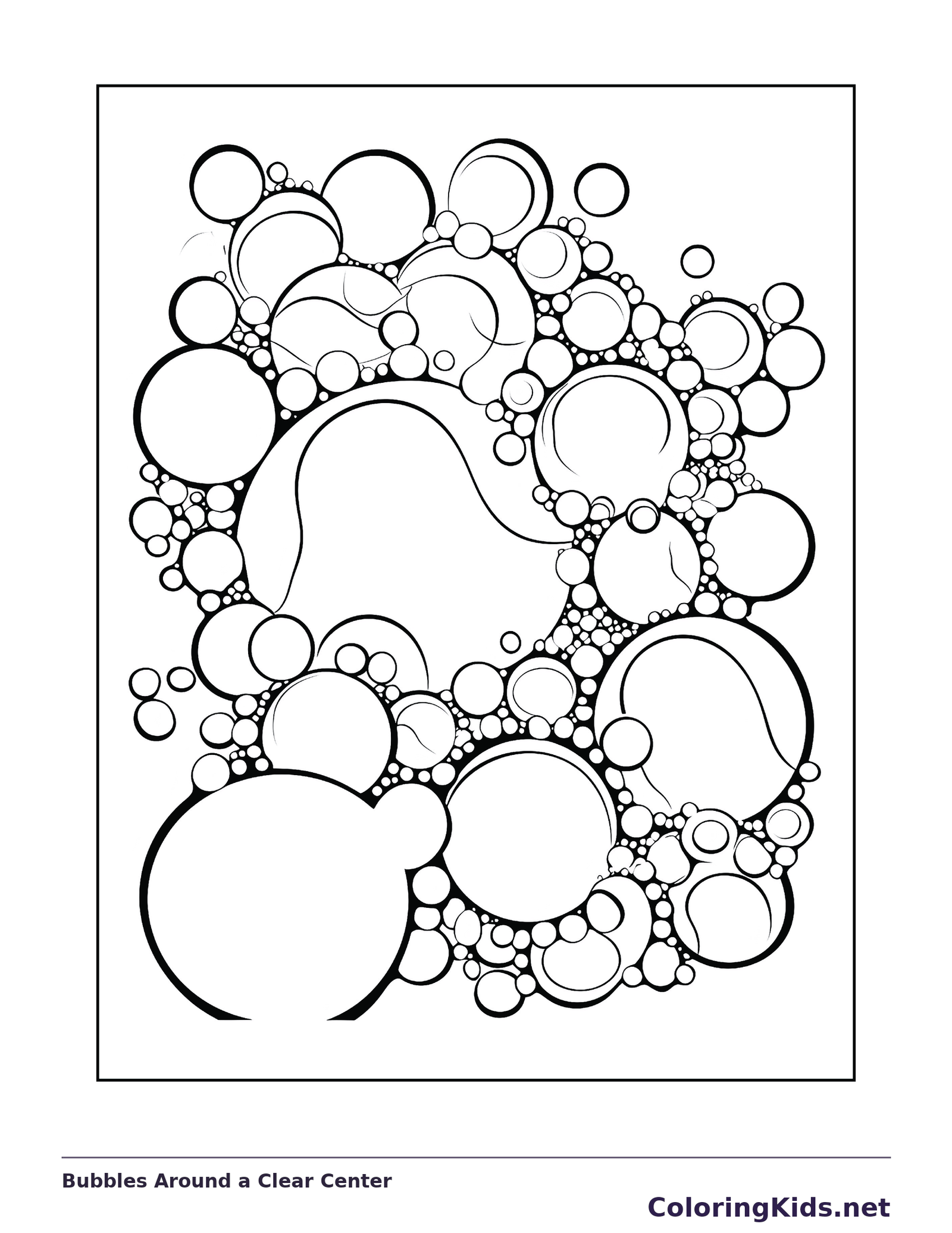Black and white printable bubbles around a clear center coloring sheet