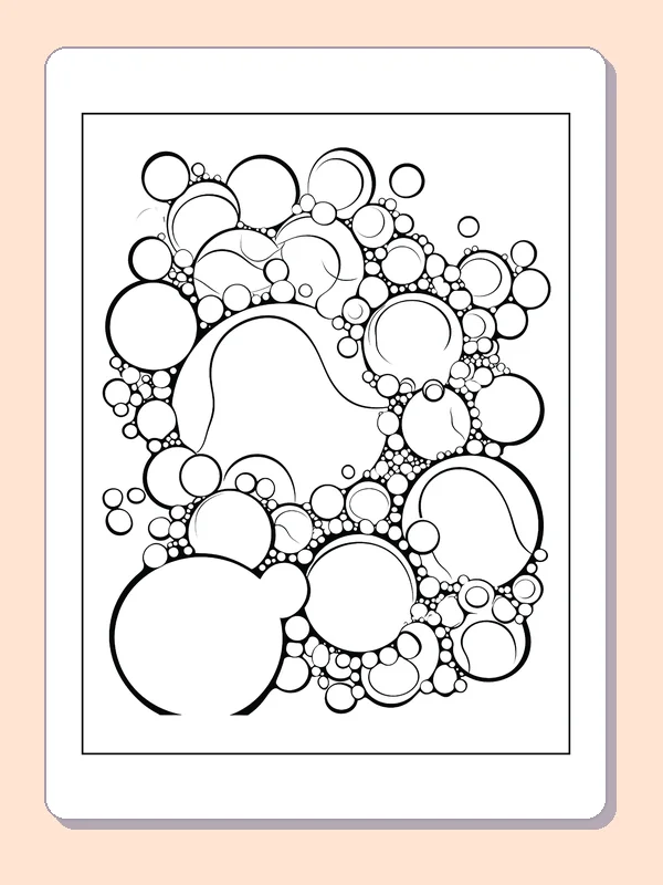 Black and white printable bubbles around a clear center coloring sheet