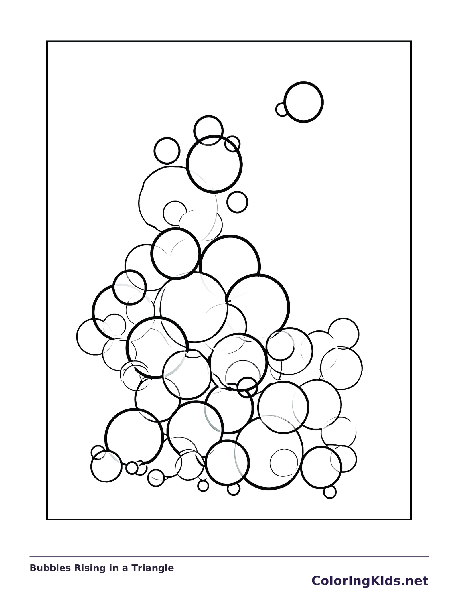 Black and white printable bubbles rising in a triangle coloring sheet