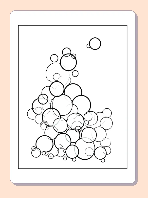 Black and white printable bubbles rising in a triangle coloring sheet