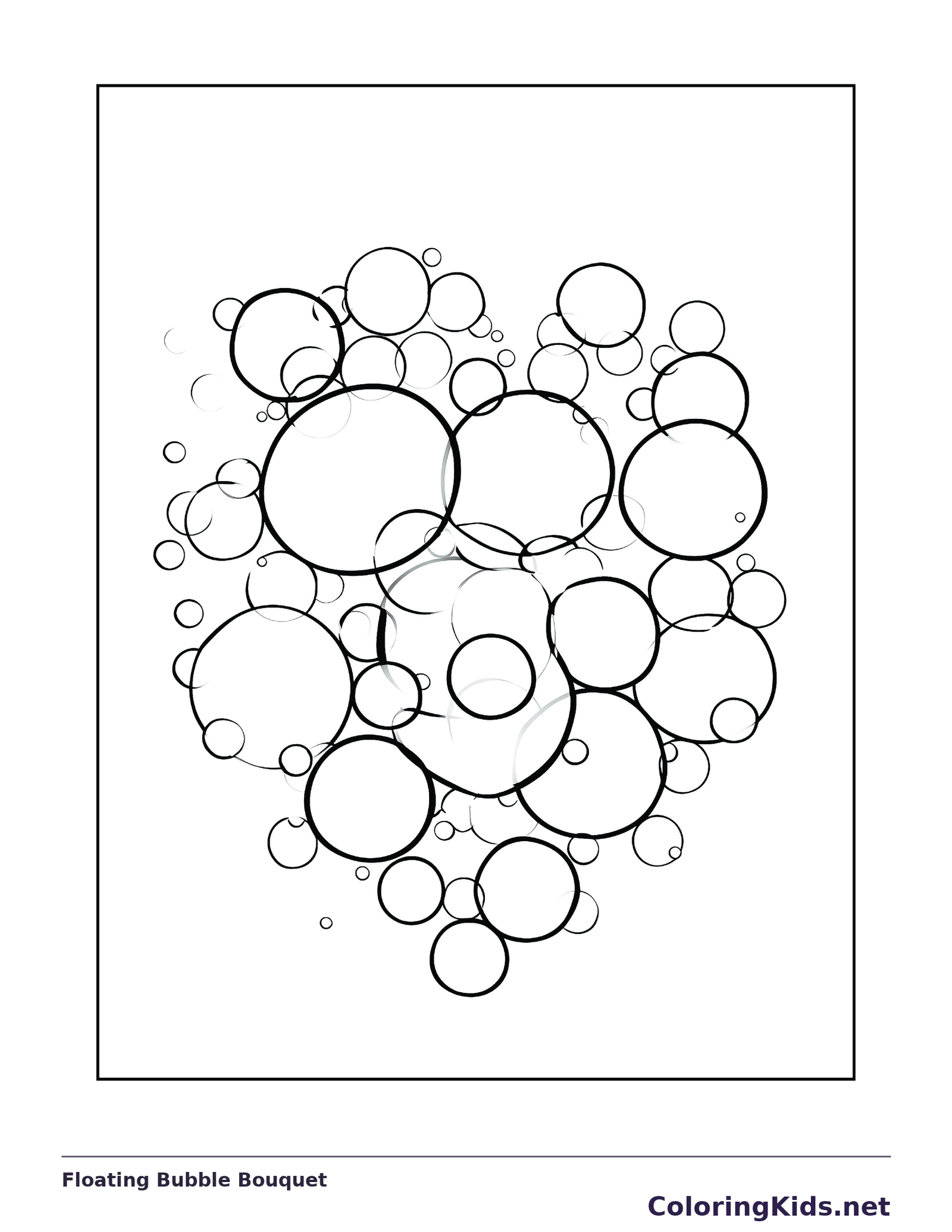 Black and white printable floating bubble bouquet coloring sheet