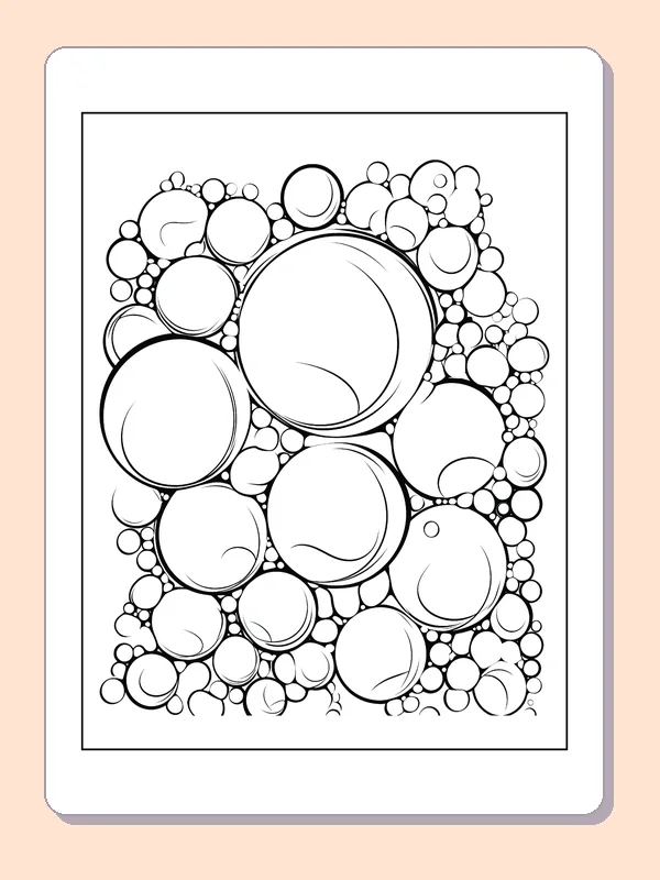 Black and white printable giant bubble in a busy field coloring sheet