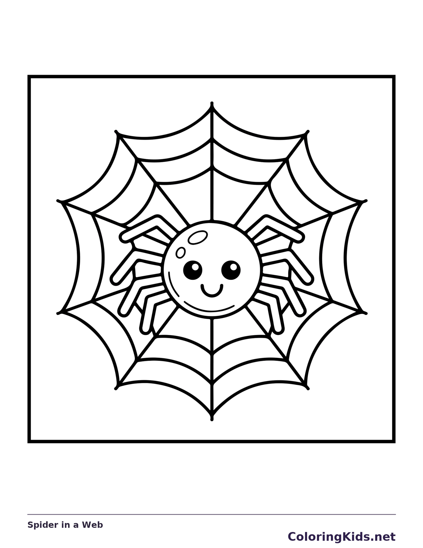 Black and white printable spider in a web coloring sheet