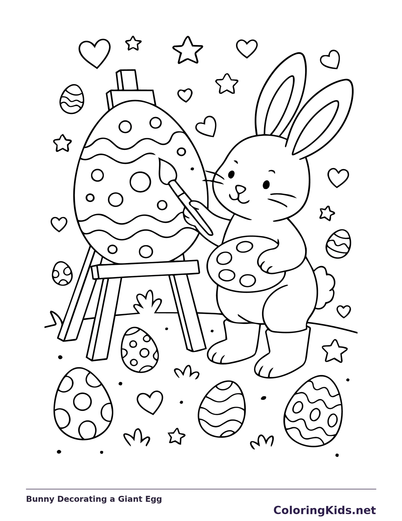 Bunny Decorating a Giant Egg coloring page | ColoringKids.net