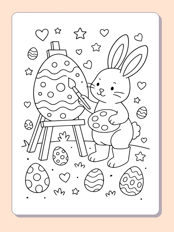 Black and white printable bunny decorating a giant egg coloring sheet