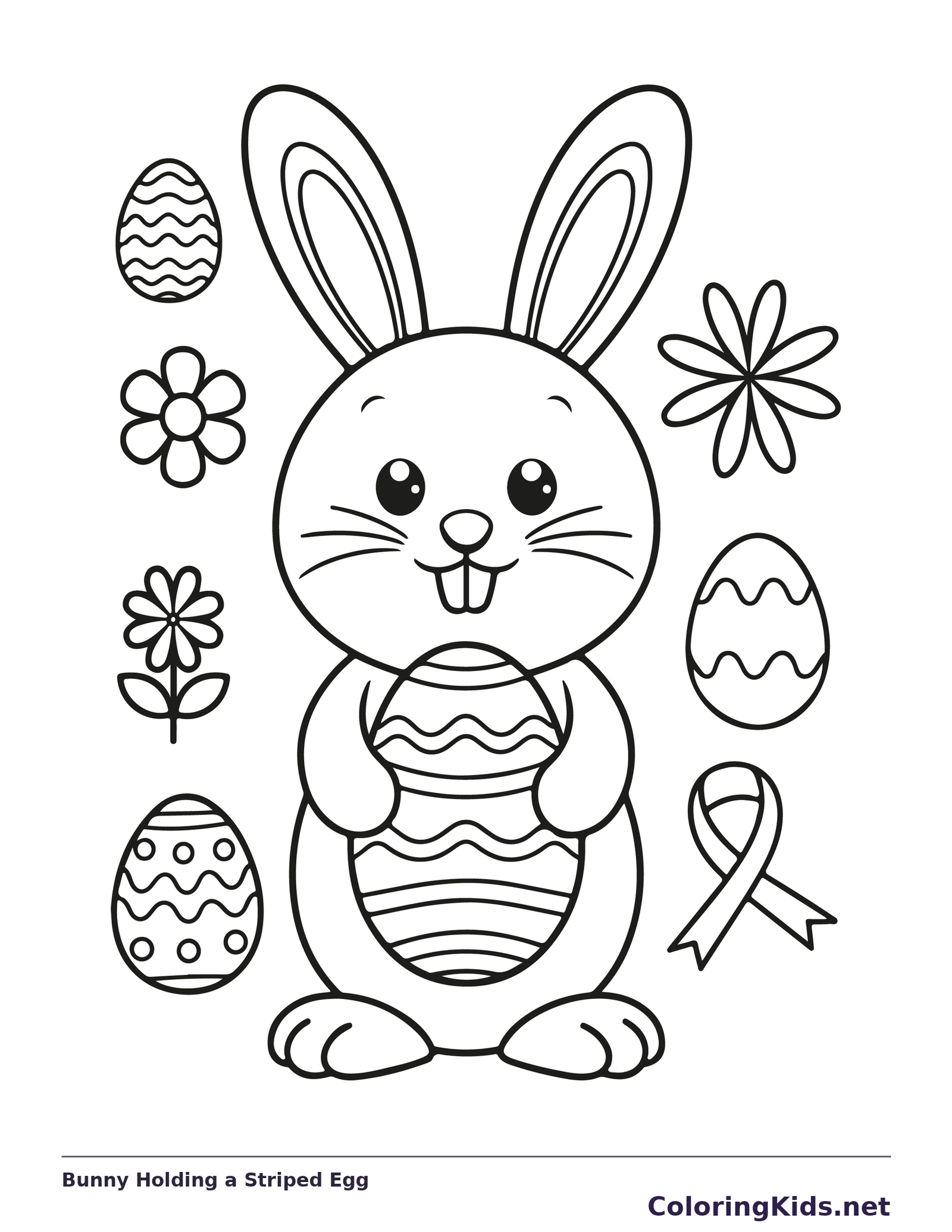 Bunny Holding a Striped Egg coloring page | ColoringKids.net