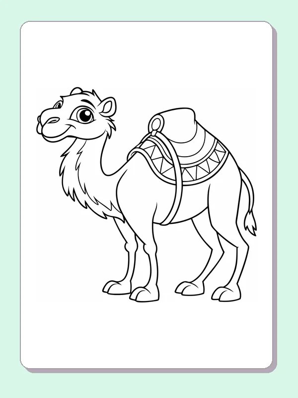 Camel with a Fitted Saddle coloring page: black and white line art to print or color online