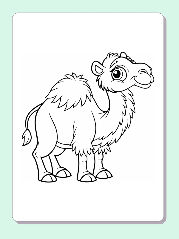 Camel With A Fluffy Hump coloring page: black and white line art to print or color online