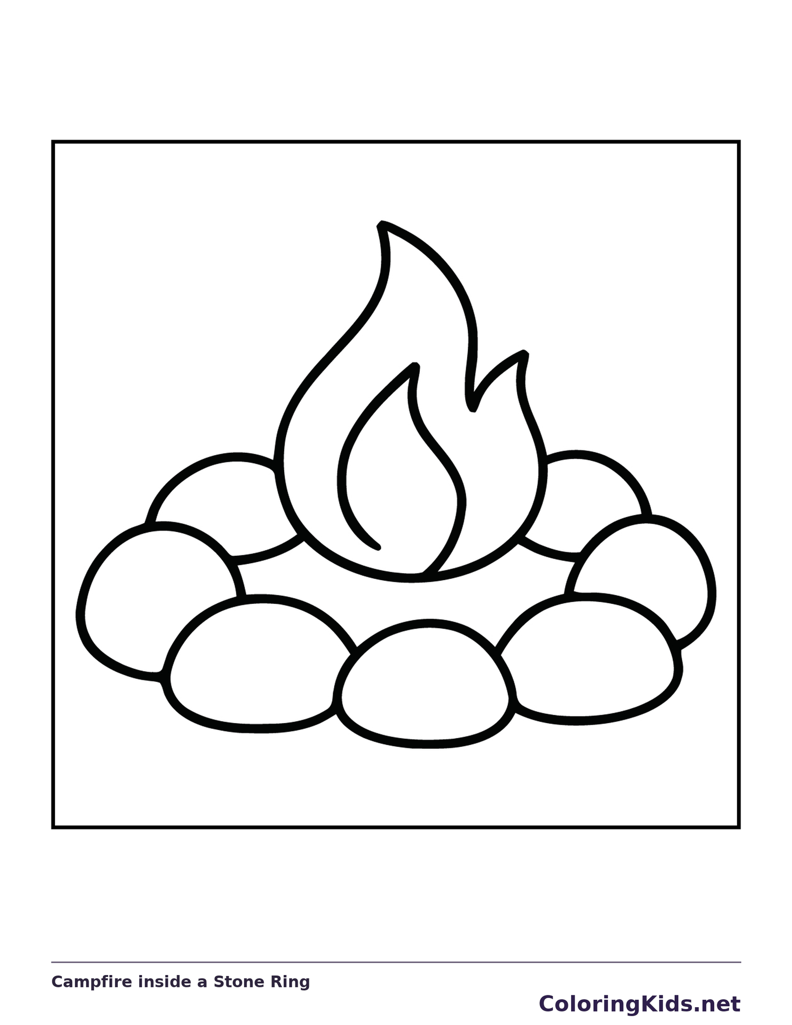 Campfire flame inside a ring of large rounded stones