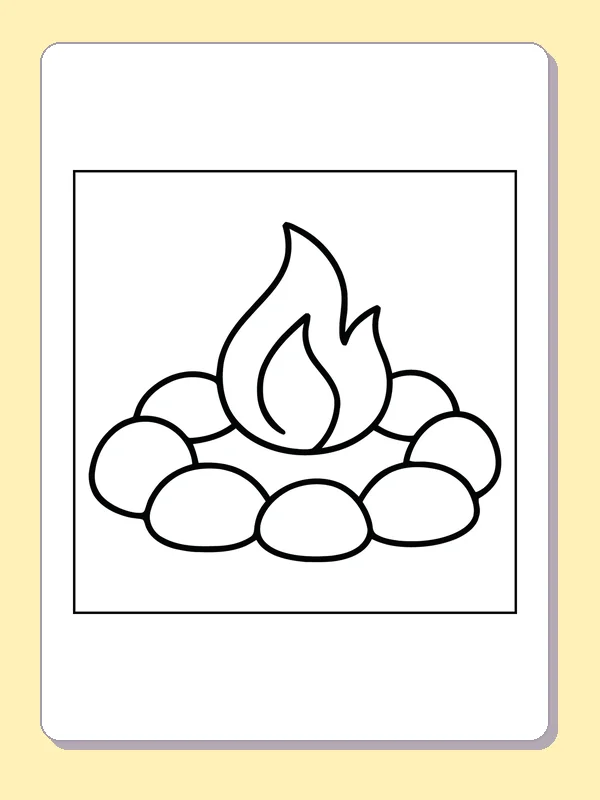 Campfire flame inside a ring of large rounded stones