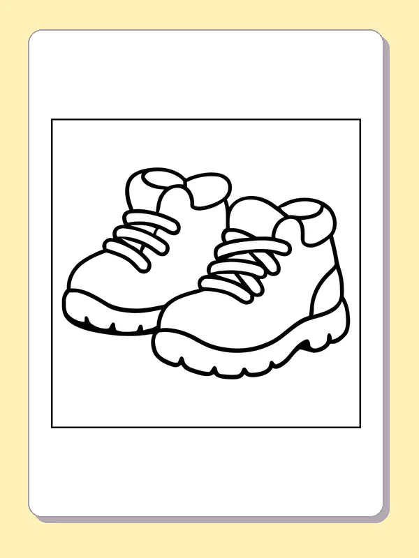 Pair of hiking boots with laces and thick outdoor soles