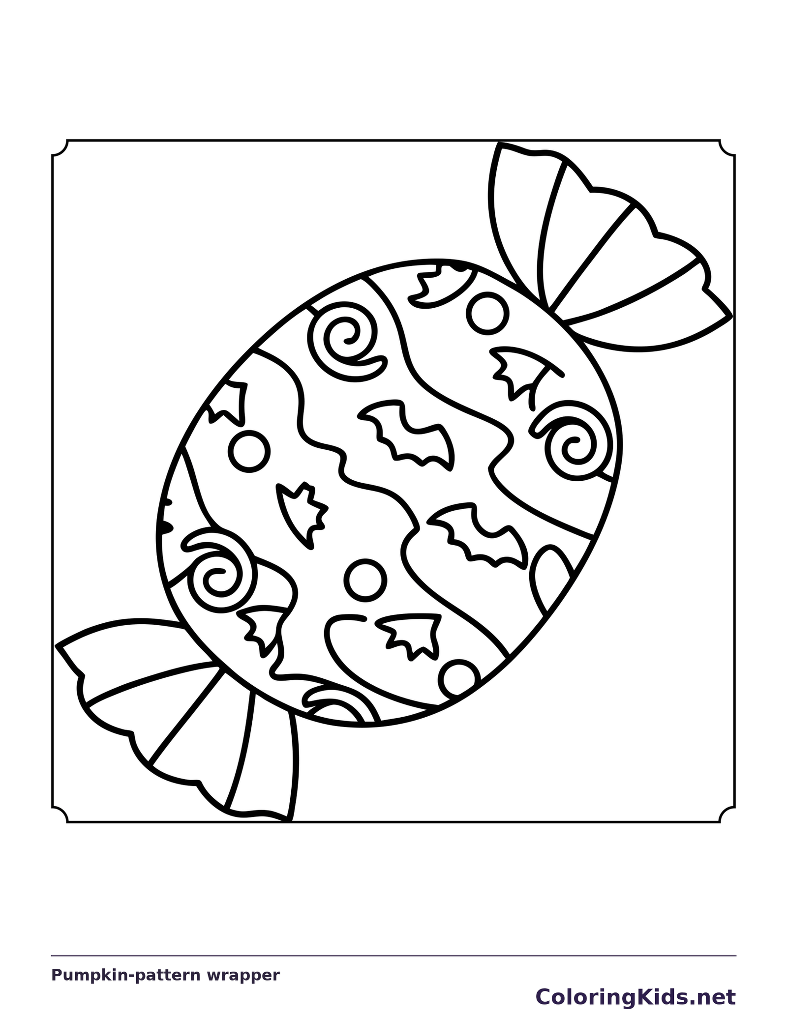 Black and white printable pumpkin-pattern wrapper coloring sheet
