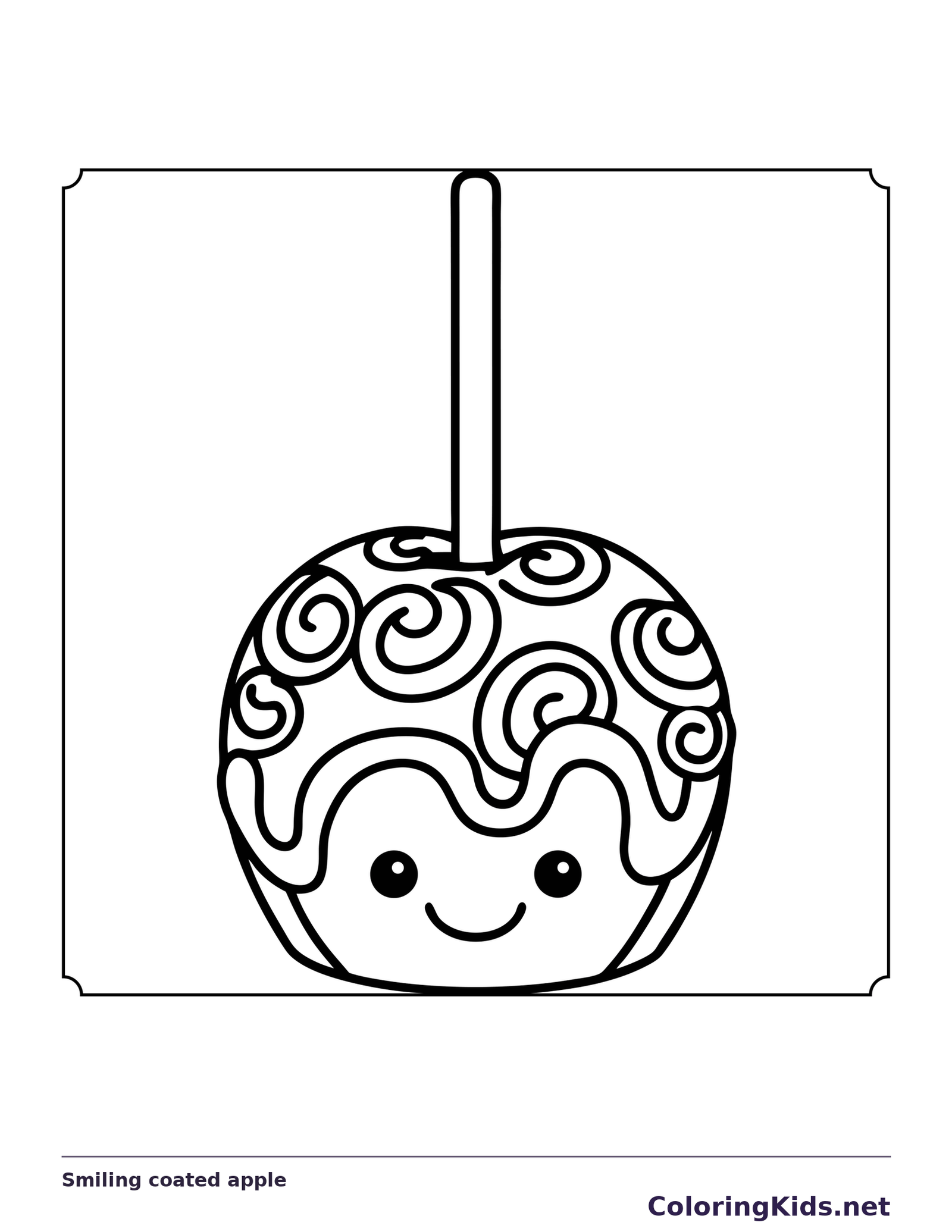 Black and white printable smiling coated apple coloring sheet