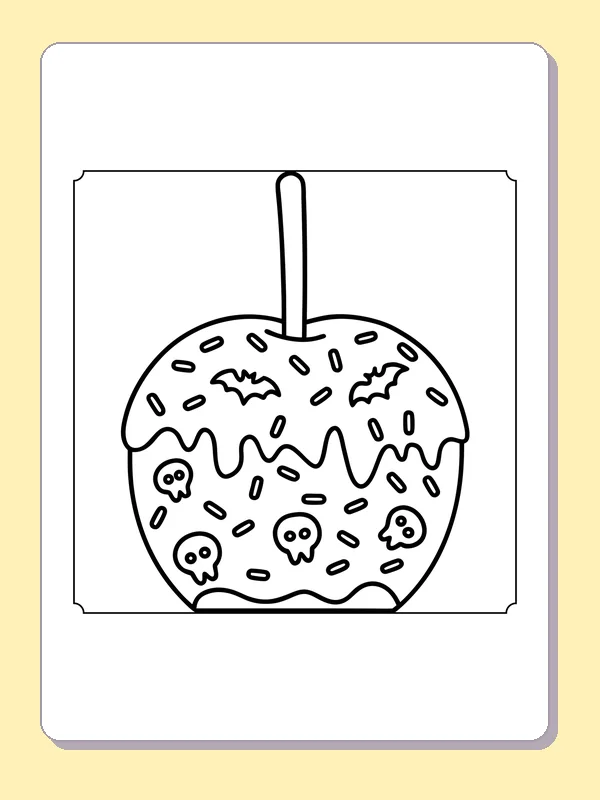 Black and white printable sprinkled candy apple coloring sheet