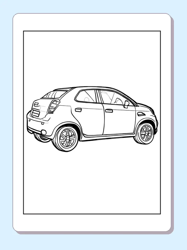 Hatchback seen from behind, black-and-white printable coloring page