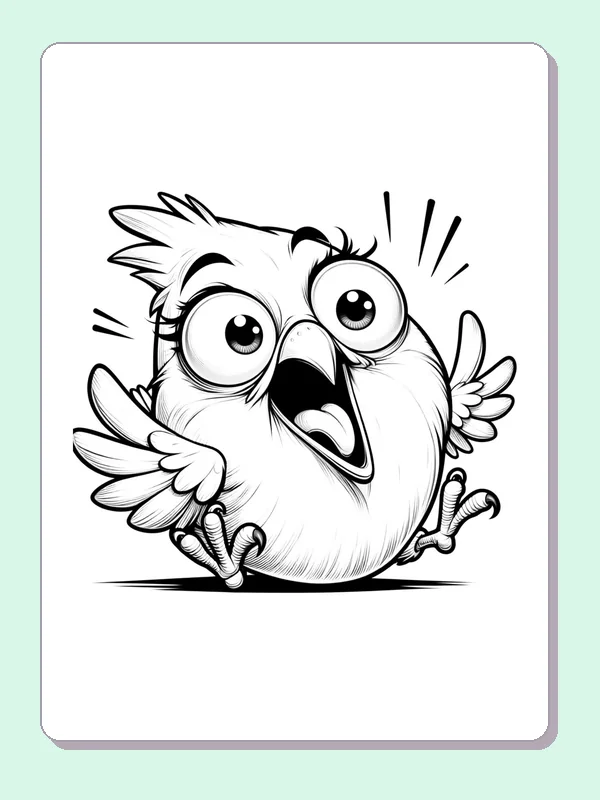 Round bird jumping with surprised open beak