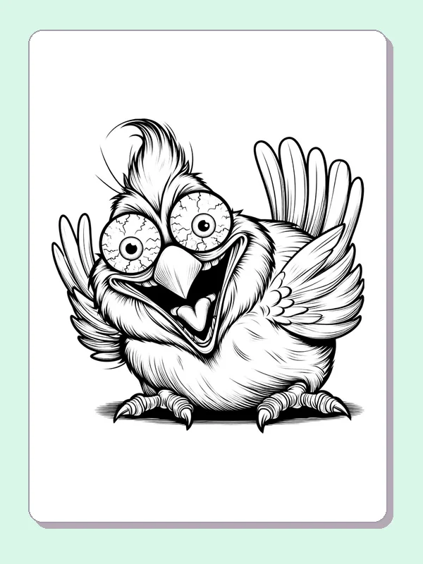 Crested cartoon bird calling with both wings open