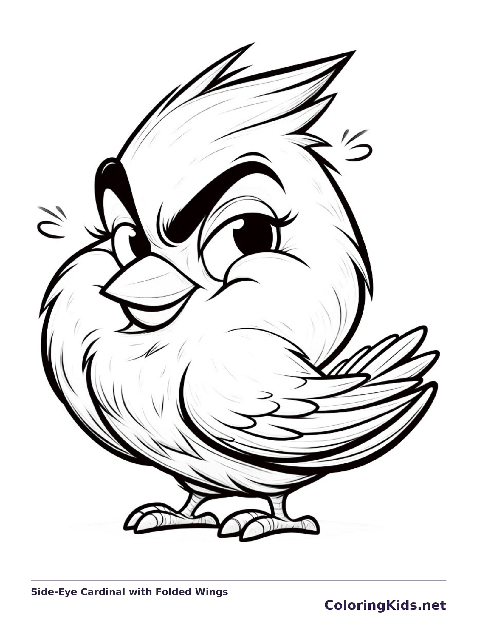 Skeptical bird looking sideways with folded wings