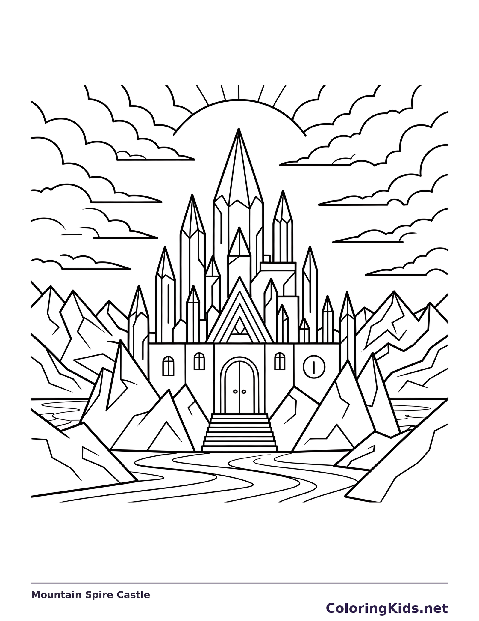 Mountain Spire Castle coloring page | ColoringKids.net