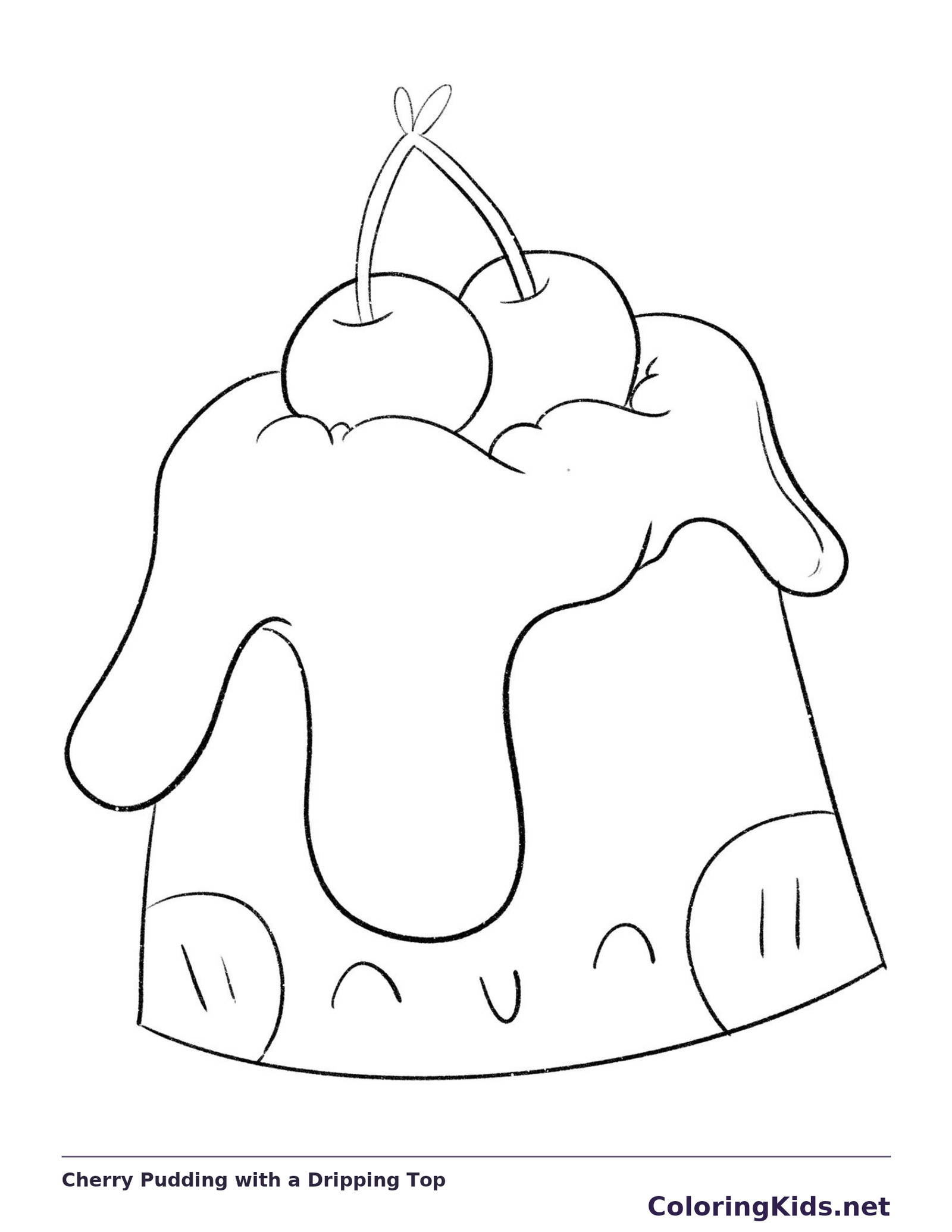 Cherry Pudding with a Dripping Top coloring page: black and white line art to print or color online