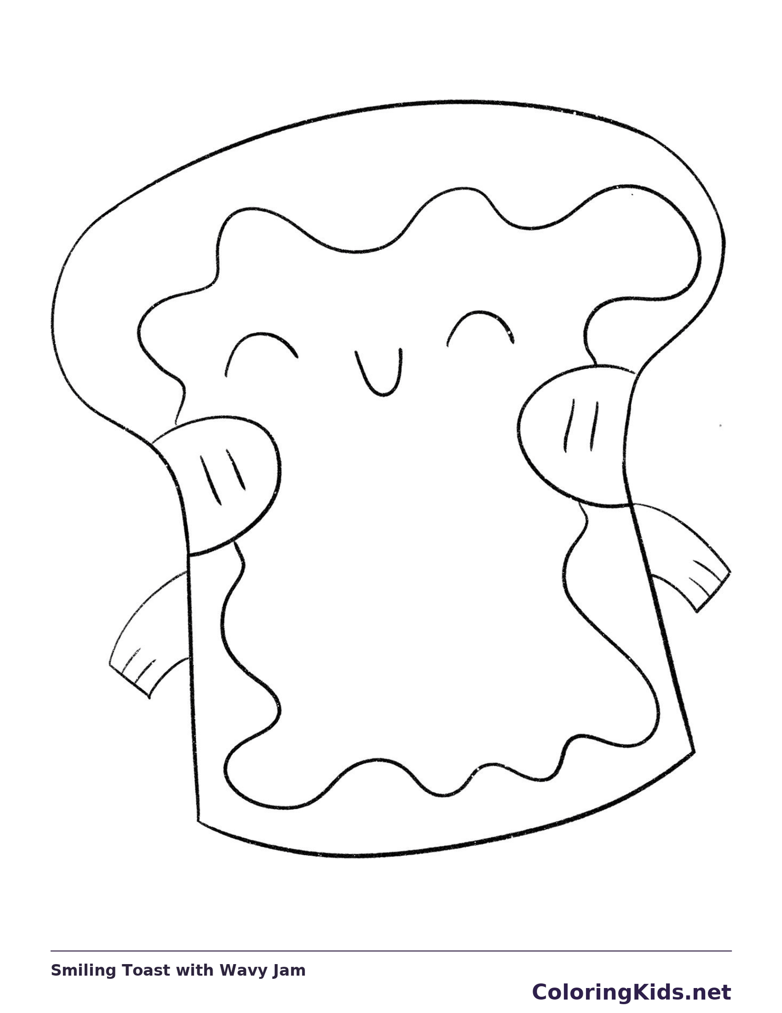 Smiling Toast with Wavy Jam coloring page: black and white line art to print or color online