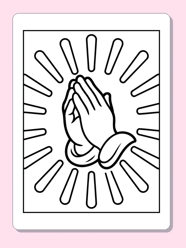 Black and white printable folded hands with radiant lines coloring sheet