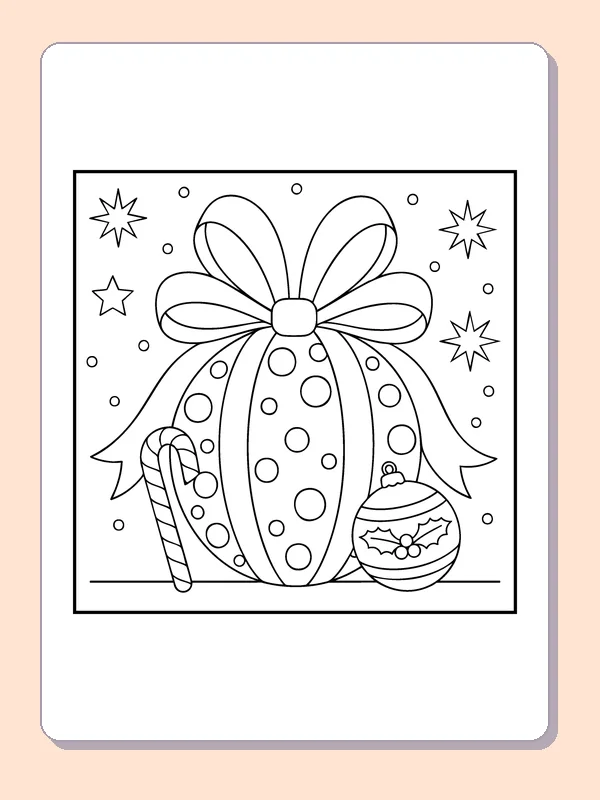 Bow-Topped Ornament coloring page: black and white line art to print or color online