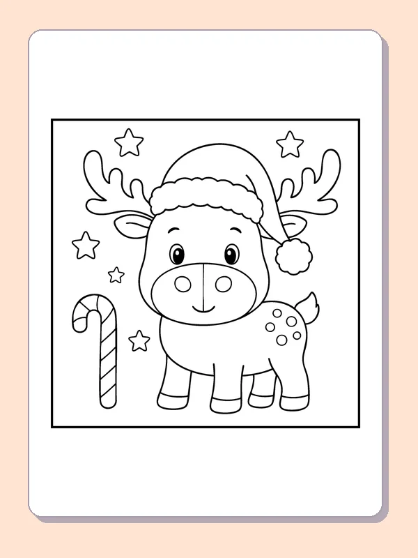 Reindeer in a Knit Hat coloring page: black and white line art to print or color online