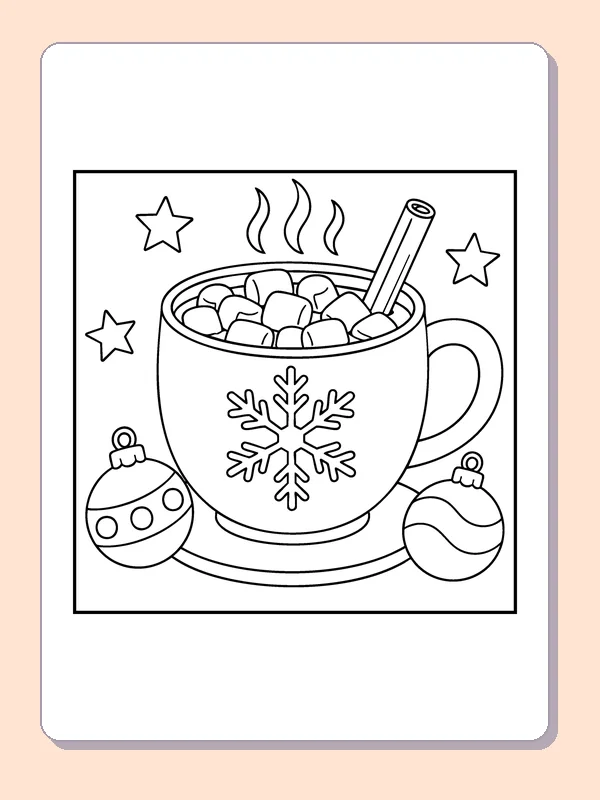 Spiced Cocoa Cup coloring page: black and white line art to print or color online