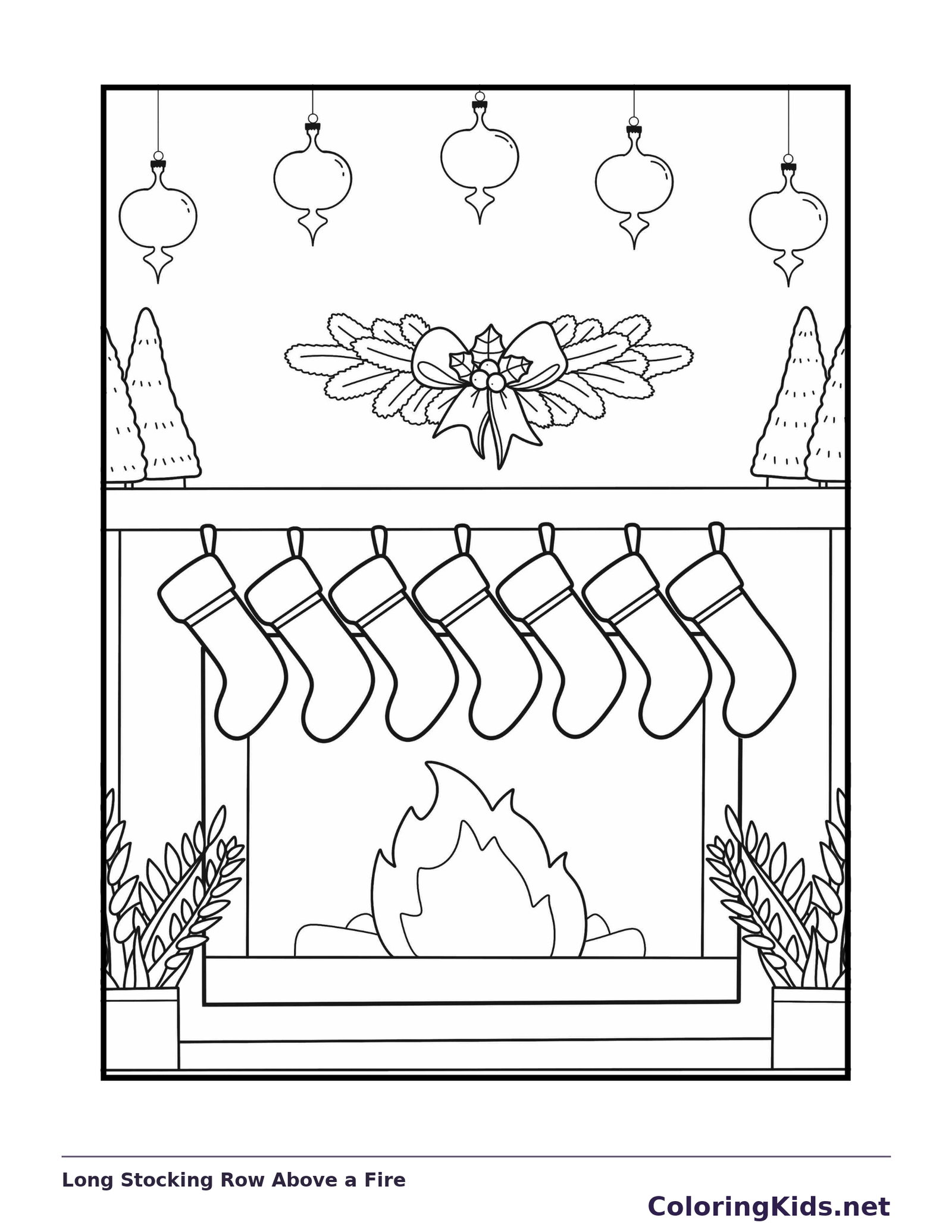 Fire To Color Long Stocking Row Above a Fire coloring page | ColoringKids.net