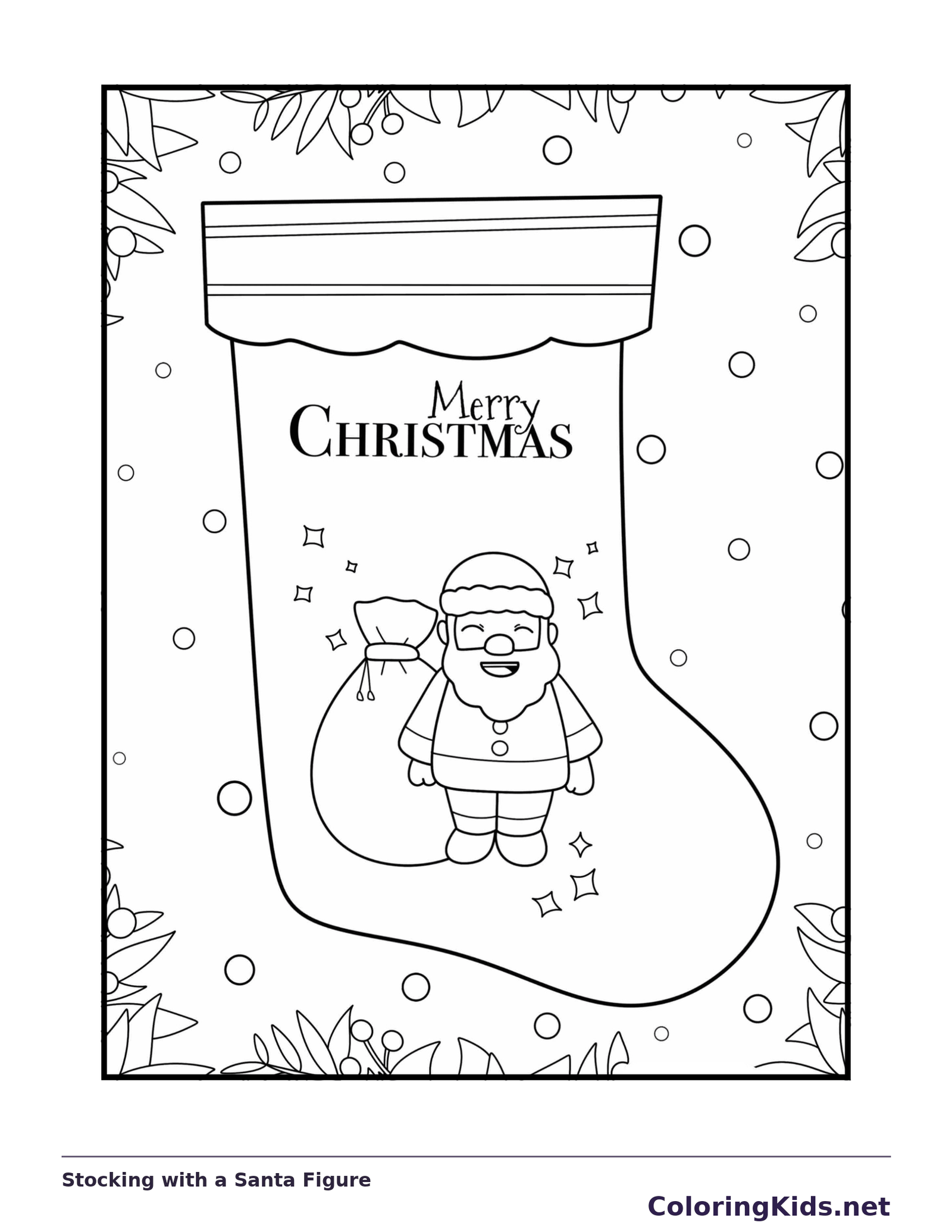 Stocking with a Santa Figure coloring page | ColoringKids.net