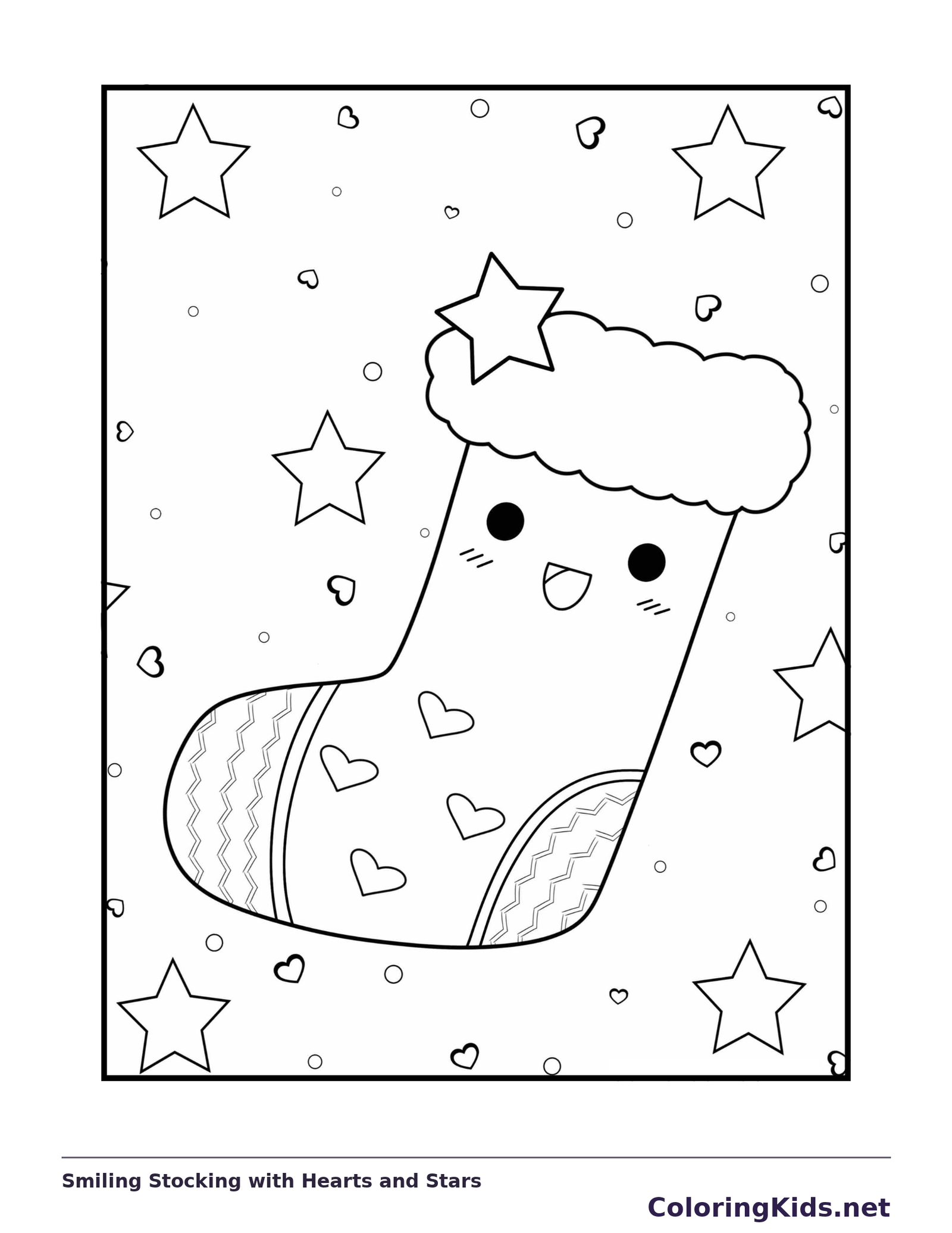 Smiling Stocking with Hearts and Stars | ColoringKids.net