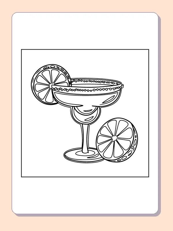 Black and white printable lime drink with slices coloring sheet