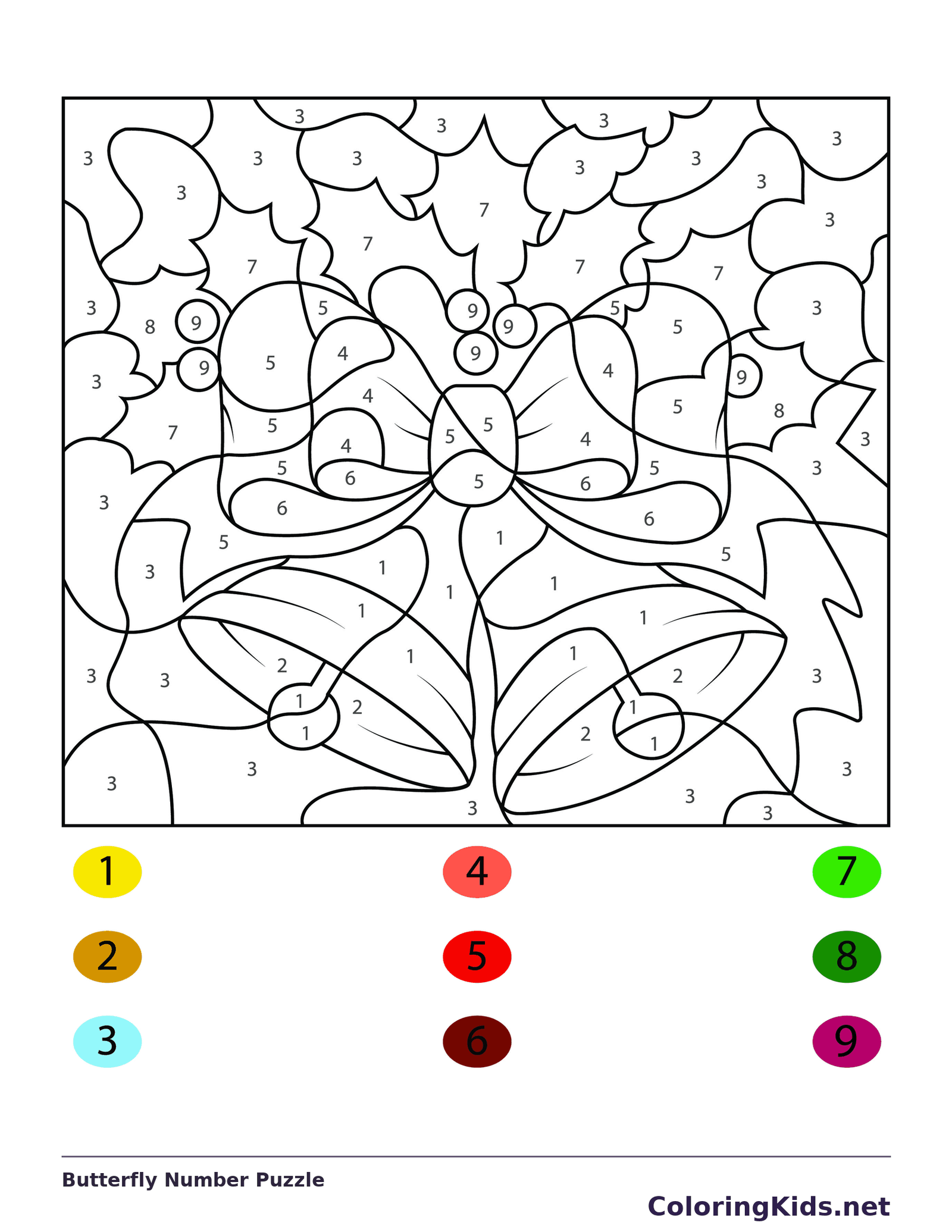 Black and white printable butterfly number puzzle coloring sheet