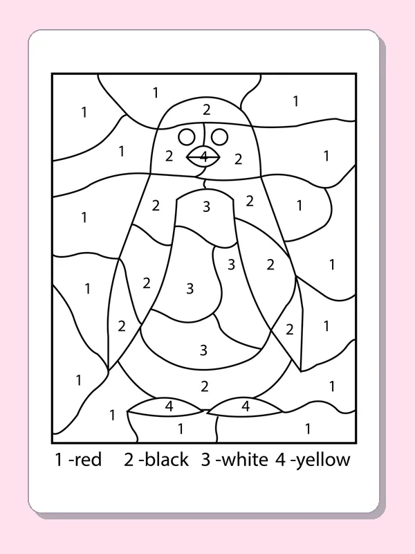 Black and white printable penguin number puzzle coloring sheet