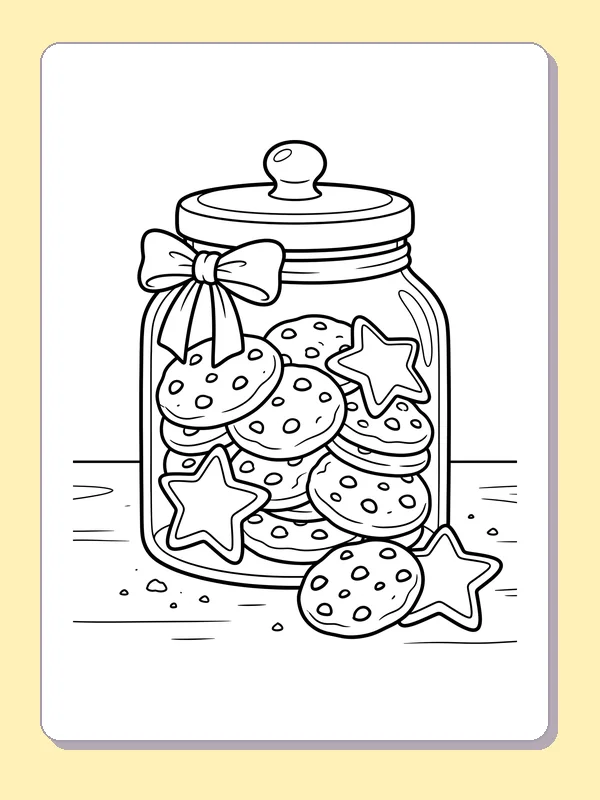 Black and white printable cookie jar with a bow coloring sheet