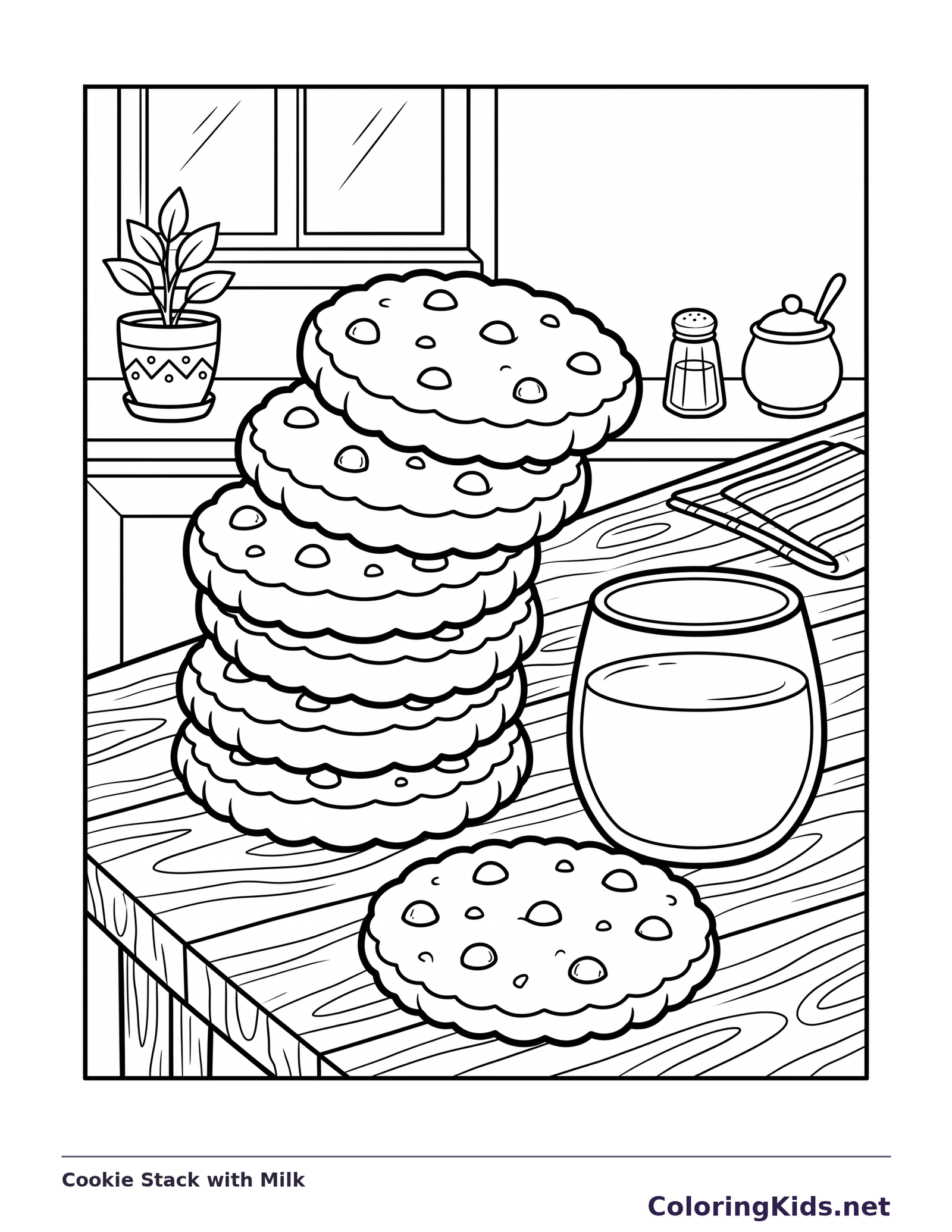 Black and white printable cookie stack with milk coloring sheet