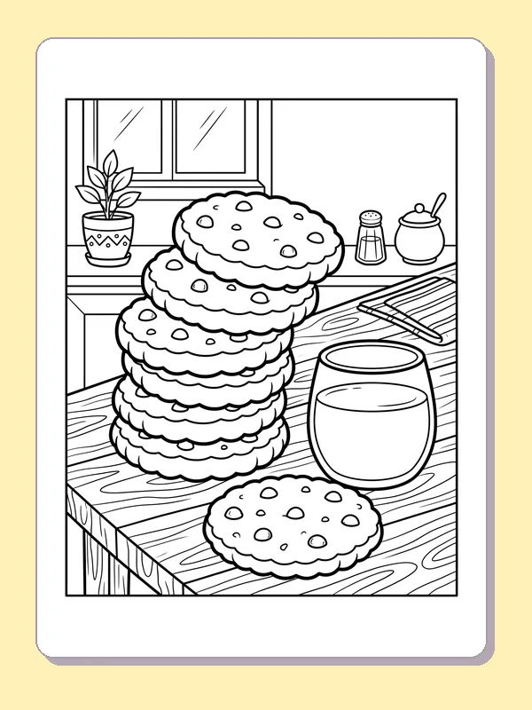 Black and white printable cookie stack with milk coloring sheet