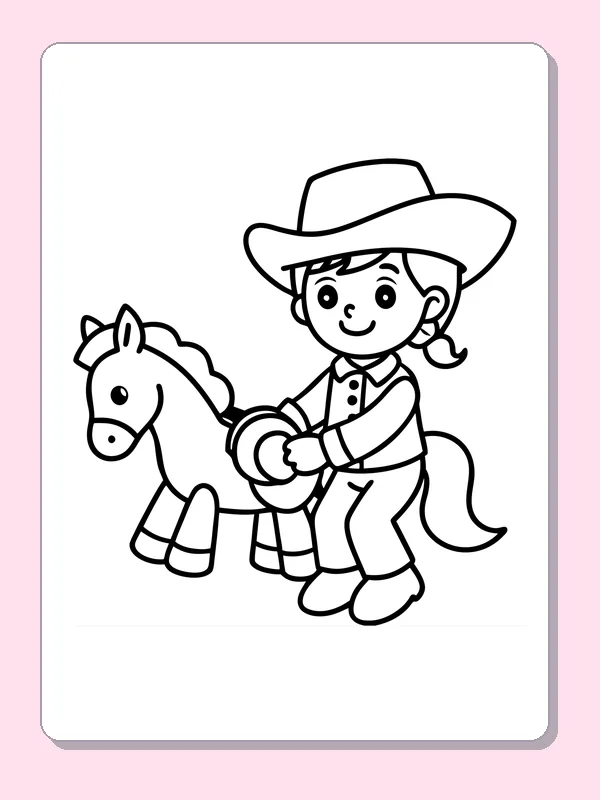 Cowgirl walking beside and leading a small pony